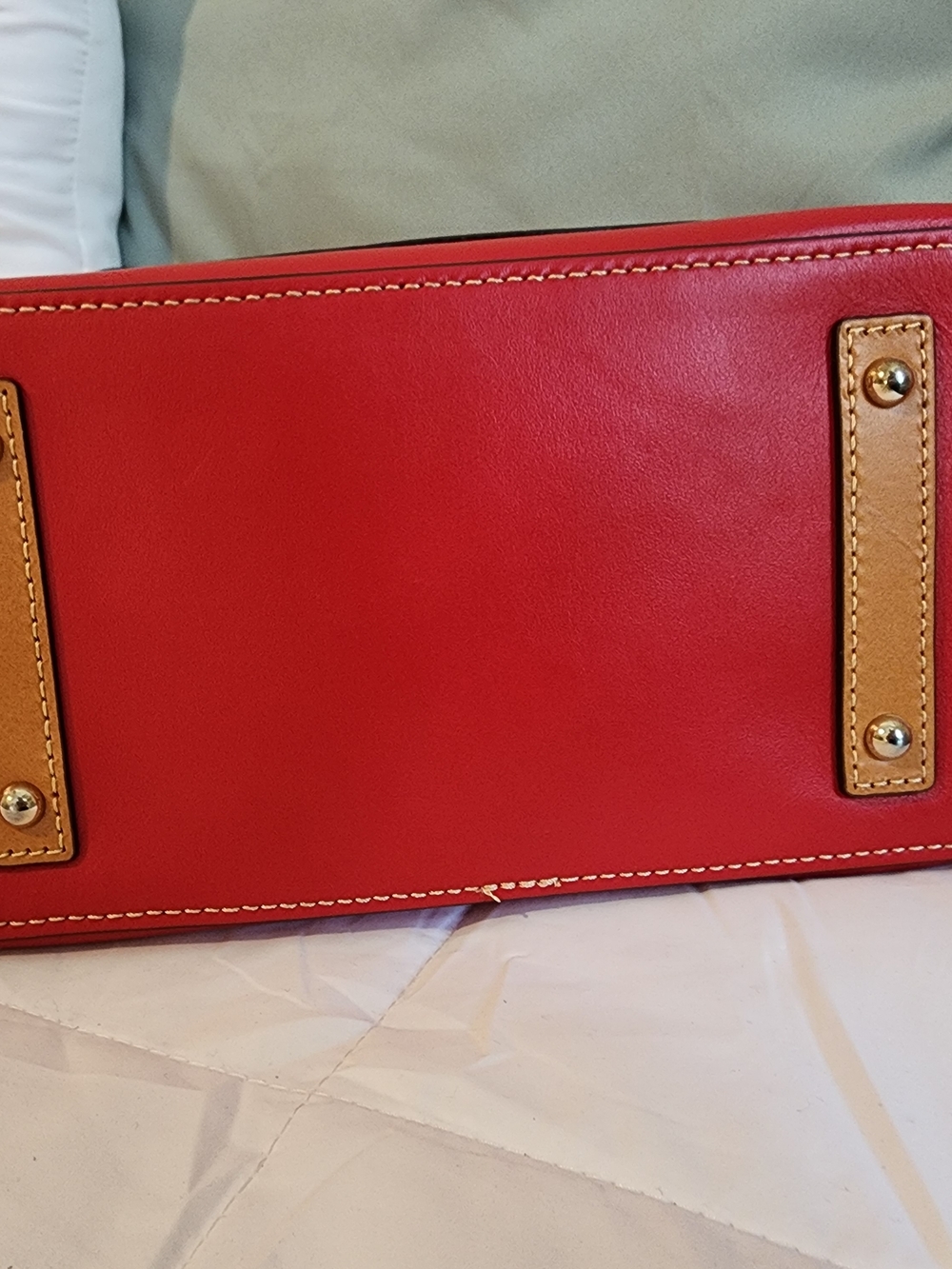 Dooney & Bourke Red Leather Tote with Tan Handles - Picture 6 of 14